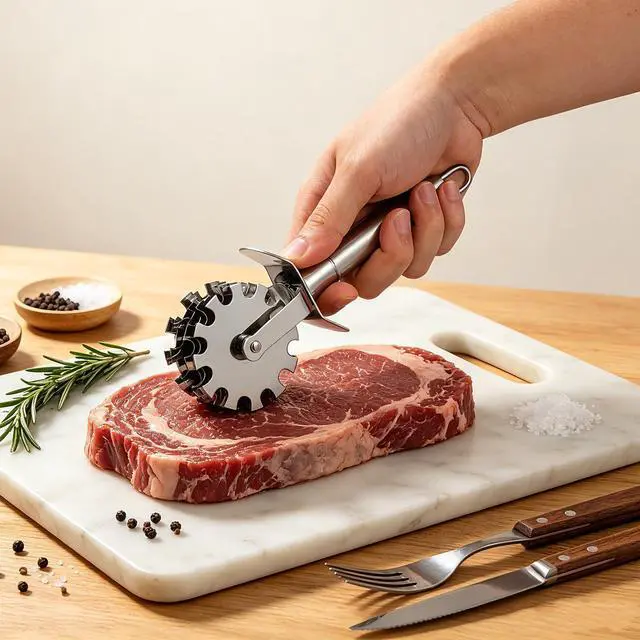 Alt view image 7 of 7 - Meat Tenderizer Tool Stainless Steel Rolling Meat Tenderizer Tool for Steak Chicken Pork Beef, Professional Roller Hammer Pounder with Blades for Marinating & Tenderizing