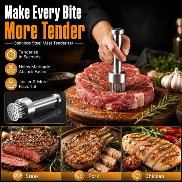 Alt view image 2 of 7 - Meat Tenderizer Tool, Stainless Steel Needle Meat Tenderizer with 21 Needles, Kitchen Tenderizing Tool for Steak, Chicken, Pork, Beef, Dishwasher Safe