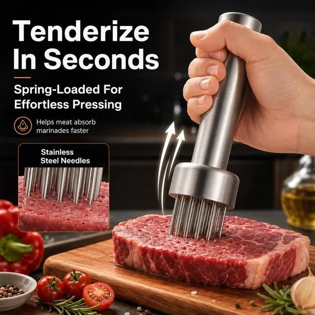 Alt view image 4 of 7 - Meat Tenderizer Tool, Stainless Steel Needle Meat Tenderizer with 21 Needles, Kitchen Tenderizing Tool for Steak, Chicken, Pork, Beef, Dishwasher Safe