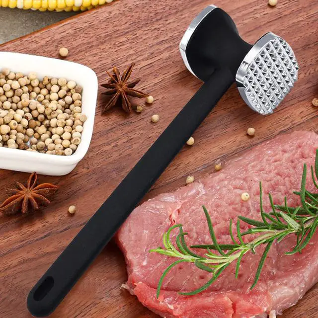 Alt view image 3 of 7 - Meat Tenderizer Tool, Double Side Meat Hammer Tenderizer With Comfort-Grip Handle Heavy Duty Manual Hammer Mallet Tool for Steak Chicken and Pork(Black+Silver)