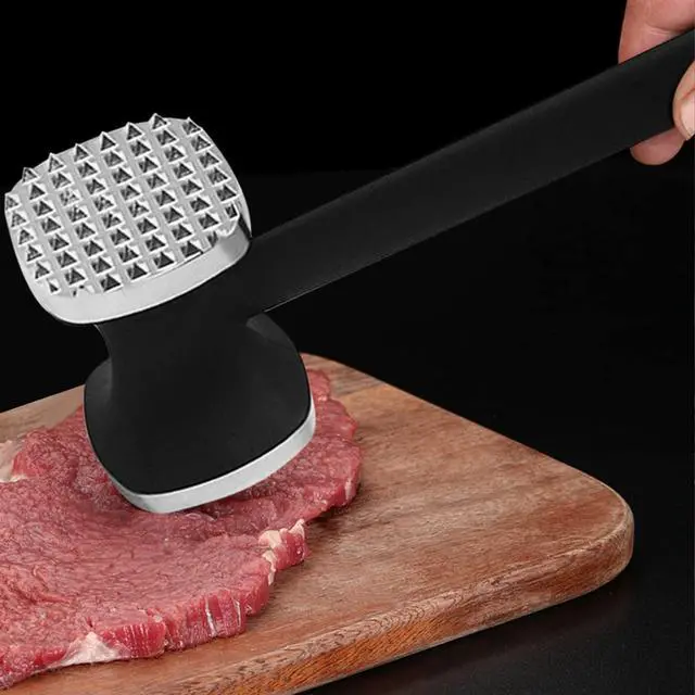 Alt view image 4 of 7 - Meat Tenderizer Tool, Double Side Meat Hammer Tenderizer With Comfort-Grip Handle Heavy Duty Manual Hammer Mallet Tool for Steak Chicken and Pork(Black+Silver)