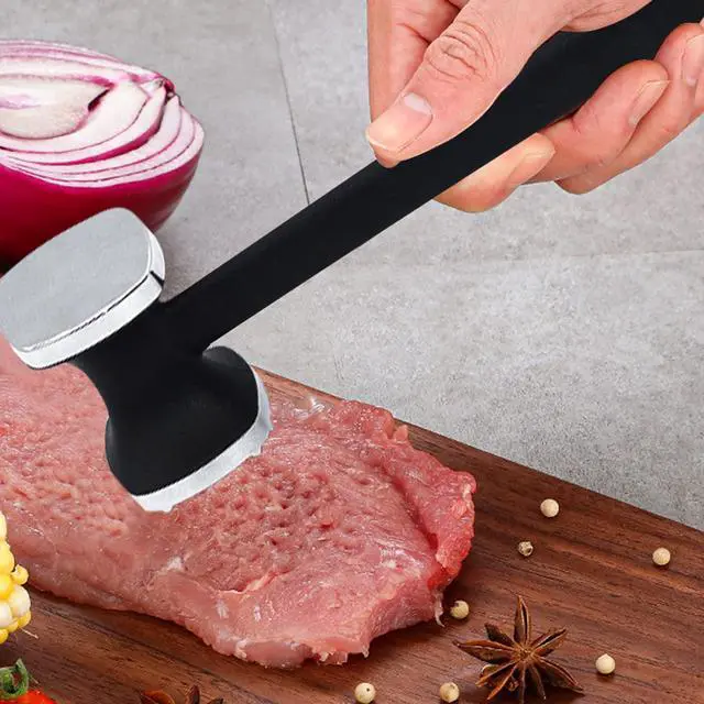 Alt view image 5 of 7 - Meat Tenderizer Tool, Double Side Meat Hammer Tenderizer With Comfort-Grip Handle Heavy Duty Manual Hammer Mallet Tool for Steak Chicken and Pork(Black+Silver)