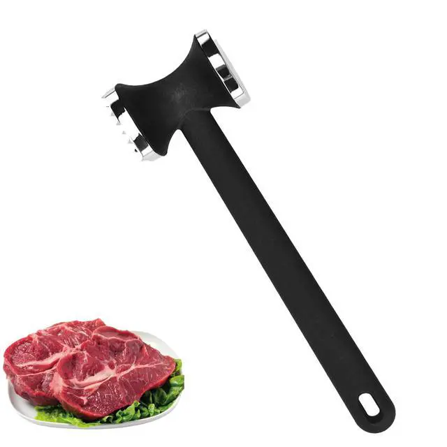 Alt view image 6 of 7 - Meat Tenderizer Tool, Double Side Meat Hammer Tenderizer With Comfort-Grip Handle Heavy Duty Manual Hammer Mallet Tool for Steak Chicken and Pork(Black+Silver)