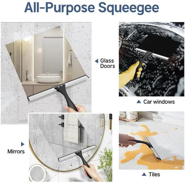 Alt view image 4 of 7 - Squeegee for Shower Glass Door, Shower Squeegee for Glass Doors - All-Purpose Squeegee with Hook for Shower Doors, Windows, Mirrors, Tiles and Car Glass, 10 Inches
