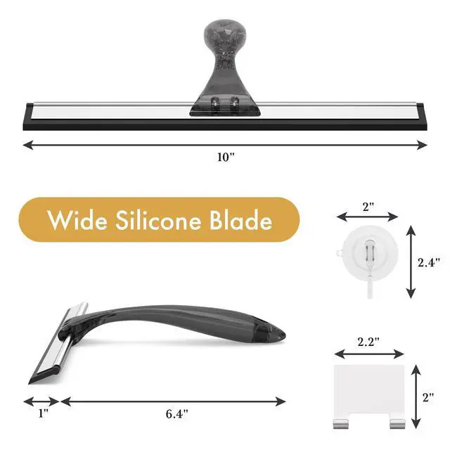 Alt view image 2 of 7 - Shower Squeegee for Glass Doors, All-Purpose Squeegee with Suction Hook & Adhesive Hook, Squeegee for Shower Glass, Windows, Mirrors, Tiles and Car Windows - 10 Inches, Clear Black