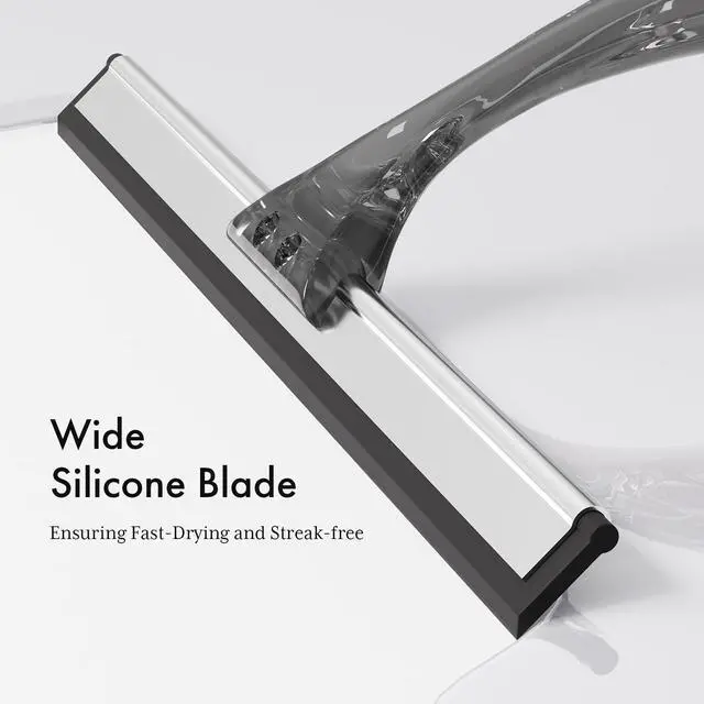 Alt view image 5 of 7 - Shower Squeegee for Glass Doors, All-Purpose Squeegee with Suction Hook & Adhesive Hook, Squeegee for Shower Glass, Windows, Mirrors, Tiles and Car Windows - 10 Inches, Clear Black