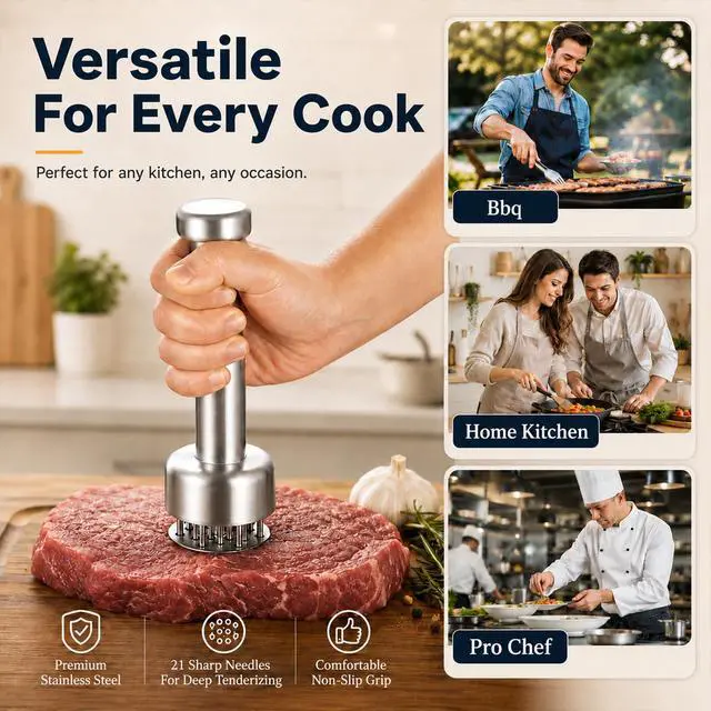 Alt view image 7 of 7 - Meat Tenderizer Tool, Stainless Steel Needle Meat Tenderizer with 21 Needles, Kitchen Tenderizing Tool for Steak, Chicken, Pork, Beef, Dishwasher Safe