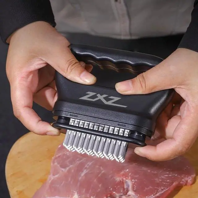 Alt view image 3 of 5 - Meat Tenderizer Tool - 48 Ultra Sharp Stainless Steel Needle Blades, Ideal for Kitchen, BBQ & Marinade Tenderizing Black