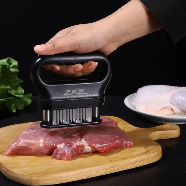 Alt view image 5 of 5 - Meat Tenderizer Tool - 48 Ultra Sharp Stainless Steel Needle Blades, Ideal for Kitchen, BBQ & Marinade Tenderizing Black