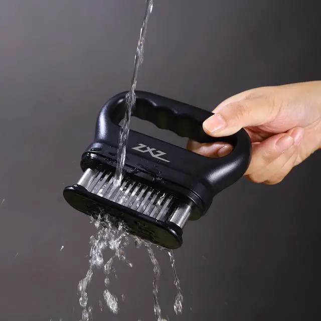 Alt view image 4 of 5 - Meat Tenderizer Tool - 48 Ultra Sharp Stainless Steel Needle Blades, Ideal for Kitchen, BBQ & Marinade Tenderizing Black