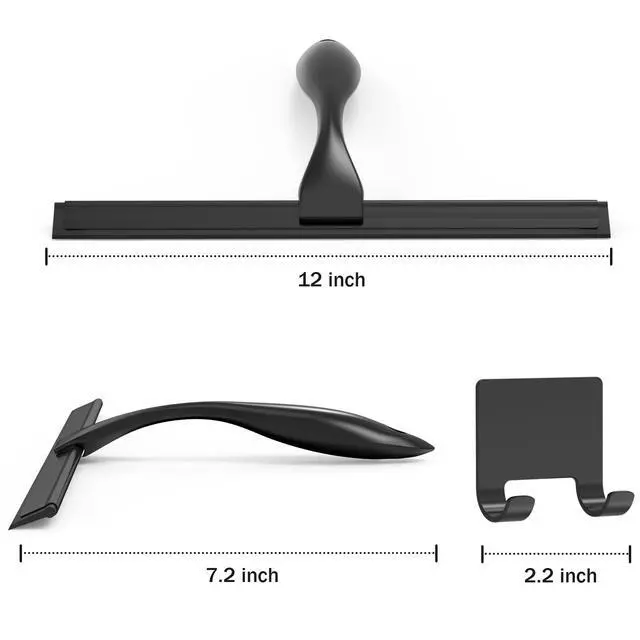 Alt view image 2 of 7 - All-Purpose Stainless Steel Shower Squeegee for Shower Glass Door with Adhesive Hook, Bathroom Cleaner Tool Household Window Mirror Squeegee for Glass Doors, Cleaning Tile Wall, Car, 12 inch, Black