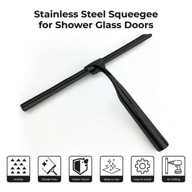 Alt view image 6 of 7 - Matte Black Shower Squeegee for Glass Doors with Adhesive Hooks, Squeegee for Shower Glass, Cleaner Tool for Bathroom Household Window Mirror Tile Wall Car, 10 Inch Black