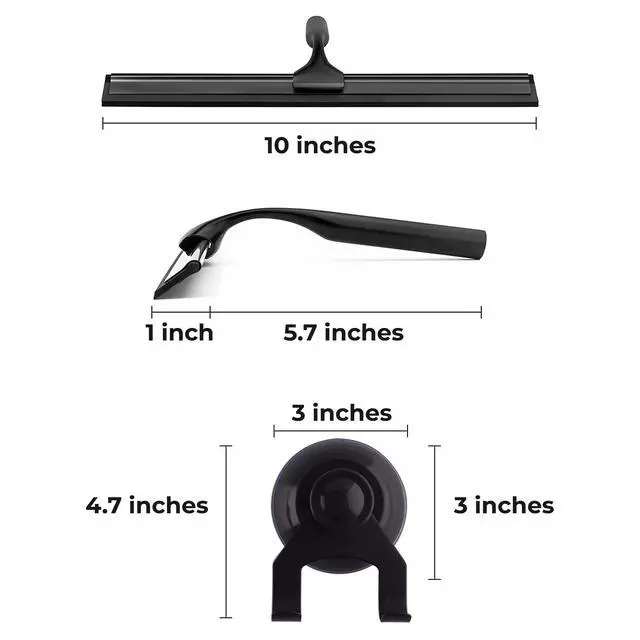Alt view image 7 of 7 - Matte Black Shower Squeegee for Glass Doors with Adhesive Hooks, Squeegee for Shower Glass, Cleaner Tool for Bathroom Household Window Mirror Tile Wall Car, 10 Inch Black