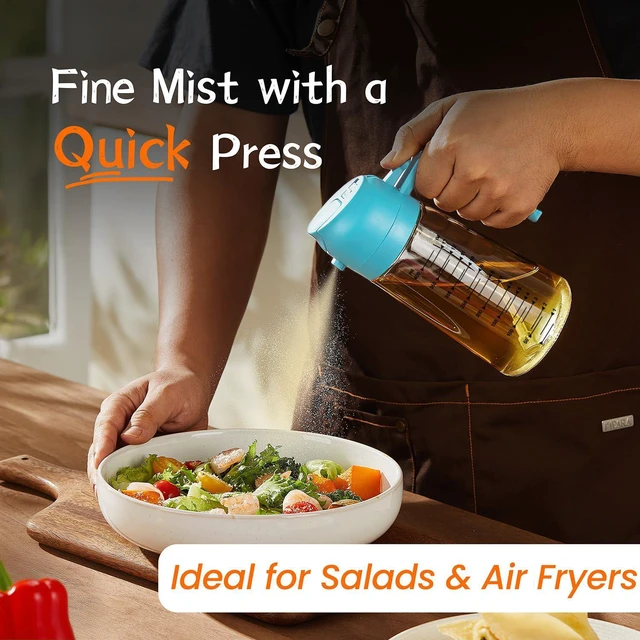 Alt view image 2 of 7 - 16oz/470ml Glass Olive Oil Sprayer for Cooking 2 in 1 Olive Oil Dispenser Bottle for Kitchen Gadgets and Air Fryer Accessories, Salad, BBQ - Sky Blue