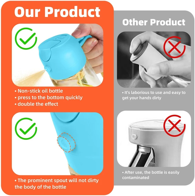 Alt view image 7 of 7 - 16oz/470ml Glass Olive Oil Sprayer for Cooking 2 in 1 Olive Oil Dispenser Bottle for Kitchen Gadgets and Air Fryer Accessories, Salad, BBQ - Sky Blue