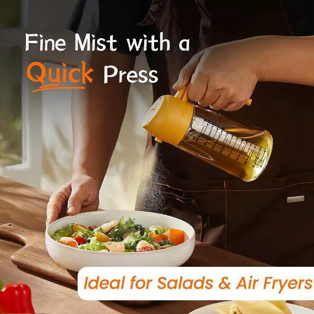 Alt view image 2 of 7 - 16oz/470ml Glass Olive Oil Sprayer for Cooking 2 in 1 Olive Oil Dispenser Bottle for Kitchen Gadgets and Air Fryer Accessories, Salad, BBQ - Yellow