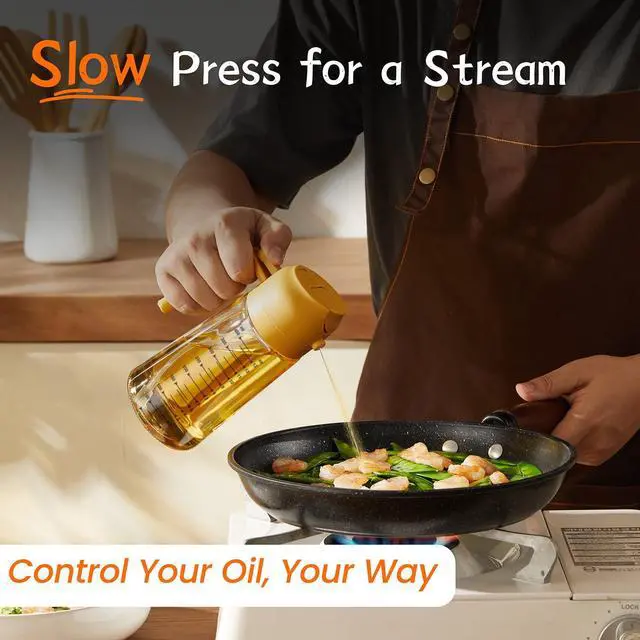 Alt view image 3 of 7 - 16oz/470ml Glass Olive Oil Sprayer for Cooking 2 in 1 Olive Oil Dispenser Bottle for Kitchen Gadgets and Air Fryer Accessories, Salad, BBQ - Yellow