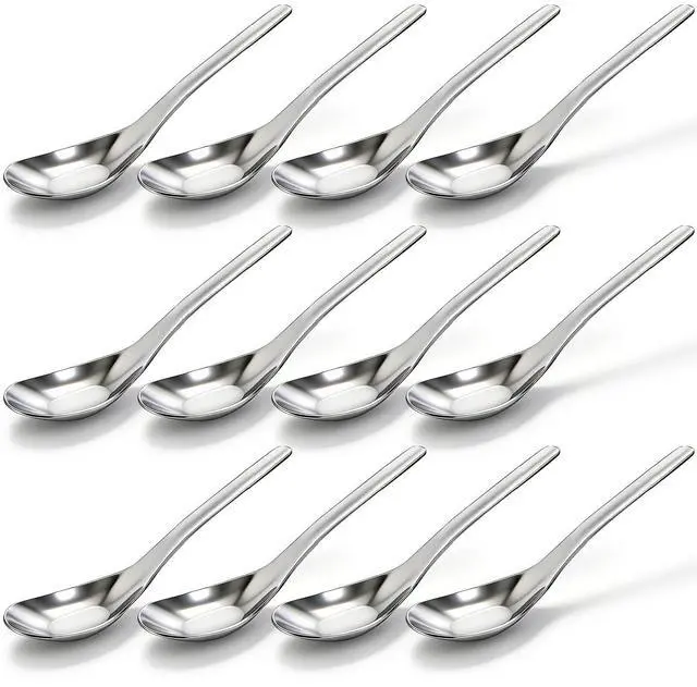 Main image of 12 Pack Stainless Steel Soup Spoons, Premium Mirror Polished Chinese Dinner Spoons, Heavy Weight Table Spoon with Ergonomic Handle for Bouillon, Ramen, Pho, Wonton, Rice, Dishwasher Safe
