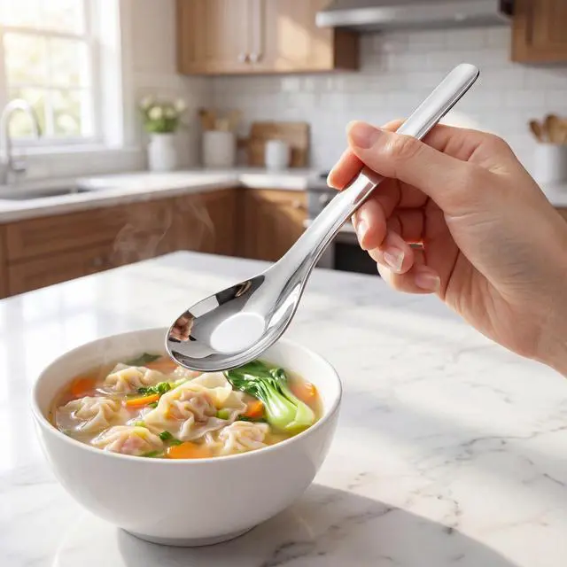 Alt view image 4 of 7 - 12 Pack Stainless Steel Soup Spoons, Premium Mirror Polished Chinese Dinner Spoons, Heavy Weight Table Spoon with Ergonomic Handle for Bouillon, Ramen, Pho, Wonton, Rice, Dishwasher Safe