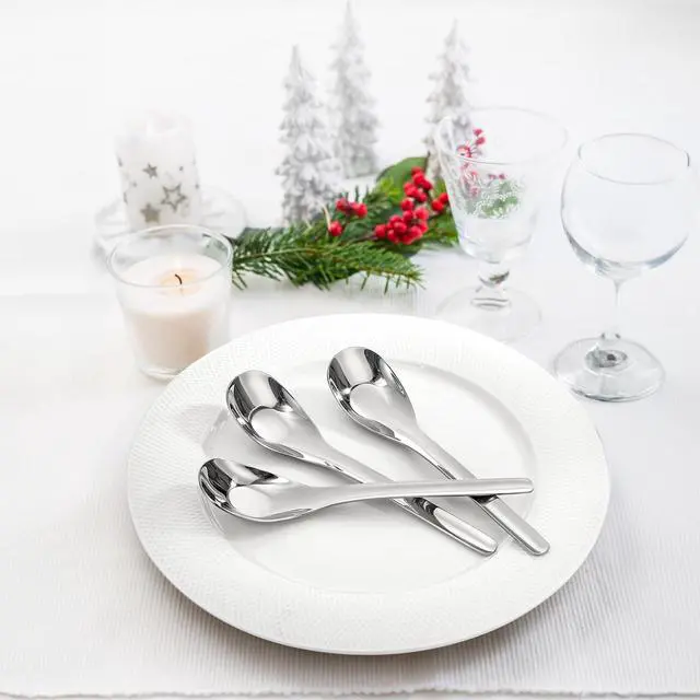 Alt view image 6 of 7 - 12 Pack Stainless Steel Soup Spoons, Premium Mirror Polished Chinese Dinner Spoons, Heavy Weight Table Spoon with Ergonomic Handle for Bouillon, Ramen, Pho, Wonton, Rice, Dishwasher Safe