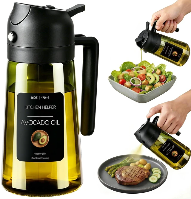 Main image of 2 in 1 Olive Oil Sprayer for Cooking, 16oz Light-Proof Oil Dispenser for Kitchen, Leak-Proof Oil Spray Bottle for Air Fryer, Salad, BBQ, Baking, Grilling - Black