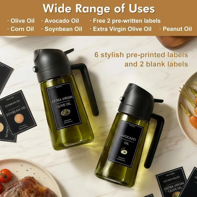 Alt view image 7 of 7 - 2 in 1 Olive Oil Sprayer for Cooking, 16oz Light-Proof Oil Dispenser for Kitchen, Leak-Proof Oil Spray Bottle for Air Fryer, Salad, BBQ, Baking, Grilling - Black