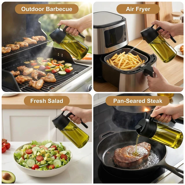 Alt view image 6 of 7 - 2 in 1 Olive Oil Sprayer for Cooking, 16oz Light-Proof Oil Dispenser for Kitchen, Leak-Proof Oil Spray Bottle for Air Fryer, Salad, BBQ, Baking, Grilling - Black