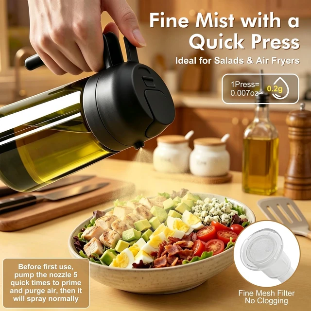 Alt view image 3 of 7 - 2 in 1 Olive Oil Sprayer for Cooking, 16oz Light-Proof Oil Dispenser for Kitchen, Leak-Proof Oil Spray Bottle for Air Fryer, Salad, BBQ, Baking, Grilling - Black