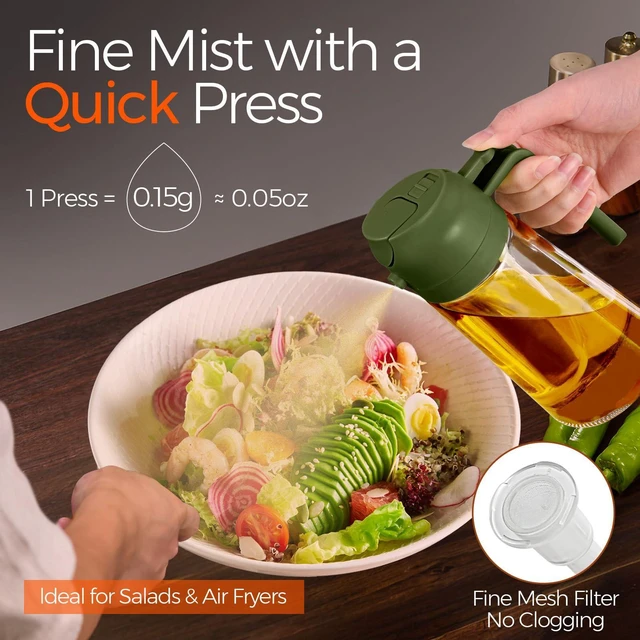 Alt view image 3 of 7 - 16 oz 2-in-1 Glass Olive Oil Sprayer for Cooking, OliveGreen