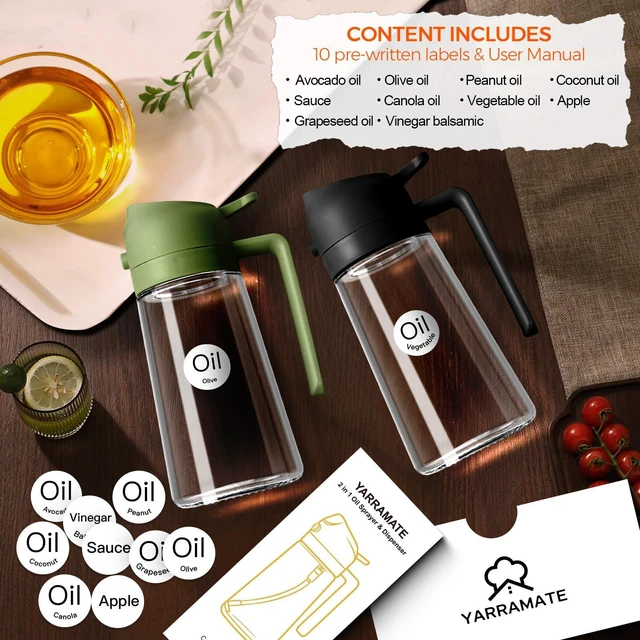 Alt view image 2 of 7 - 16 oz 2-in-1 Glass Olive Oil Sprayer for Cooking, OliveGreen