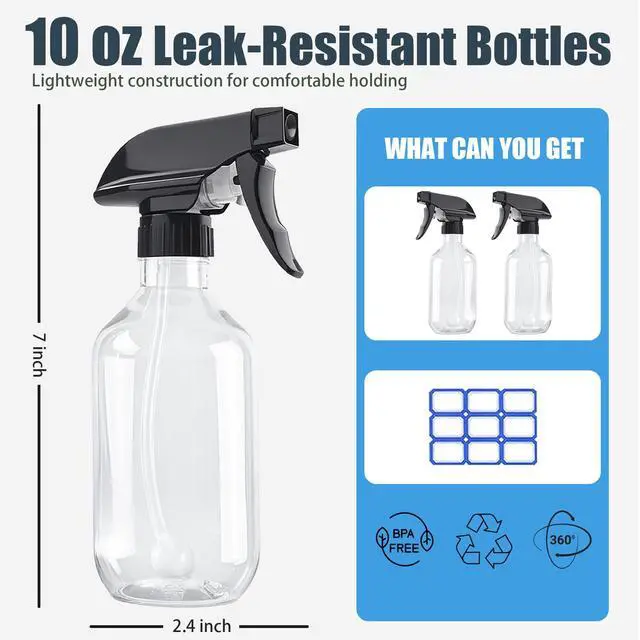 Alt view image 6 of 7 - 2 Pack 10 oz Empty Spray Bottles, 360° Any-Angle Spraying for Cleaning