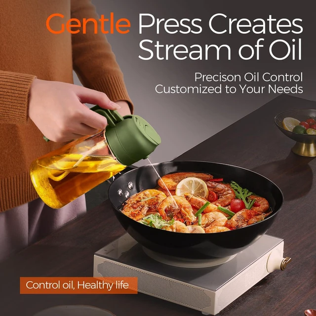 Alt view image 4 of 7 - 16 oz 2-in-1 Glass Olive Oil Sprayer for Cooking, OliveGreen