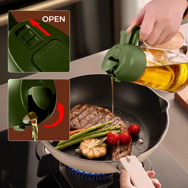 Alt view image 7 of 7 - 16 oz 2-in-1 Glass Olive Oil Sprayer for Cooking, OliveGreen
