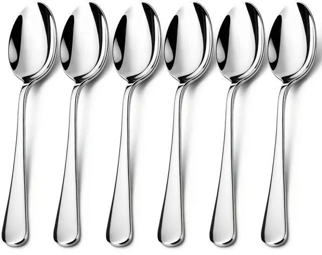 Main image of Dinner Spoons Set of 6, 7.9 Inch Soup Spoons Stainless Steel, Large Tablespoons Durable Cutlery Table Spoon, Mirror Finish & Dishwasher Safe, Spoons Silverware for Home, Kitchen & Restaurant
