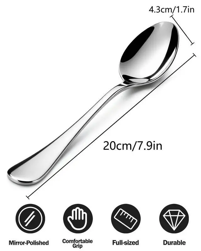 Alt view image 2 of 7 - Dinner Spoons Set of 6, 7.9 Inch Soup Spoons Stainless Steel, Large Tablespoons Durable Cutlery Table Spoon, Mirror Finish & Dishwasher Safe, Spoons Silverware for Home, Kitchen & Restaurant