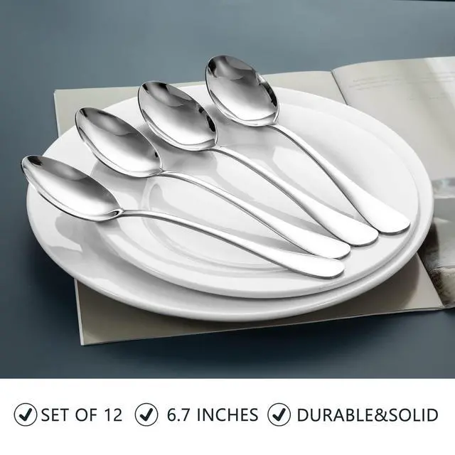 Alt view image 2 of 7 - Stainless Steel Teaspoon Set,12 Piece 6.7" Spoons Silverware,Dessert Spoons,Mirror Finish & Dishwasher Safe