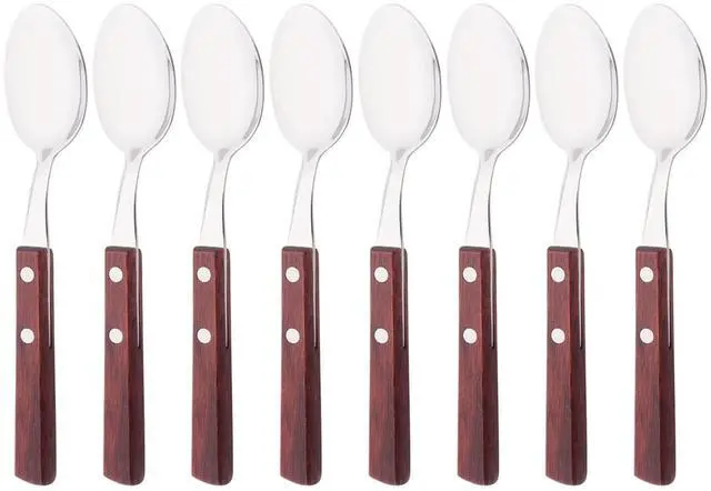 Main image of Teaspoons Set of 8, 304 Stainless Steel Dessert Spoons with Red Wooden Handle, 6.3 Inch Ice Cream Spoons for Coffee, Appetizer, Bistro