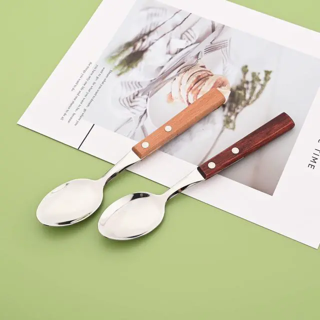 Alt view image 2 of 7 - Teaspoons Set of 8, 304 Stainless Steel Dessert Spoons with Red Wooden Handle, 6.3 Inch Ice Cream Spoons for Coffee, Appetizer, Bistro
