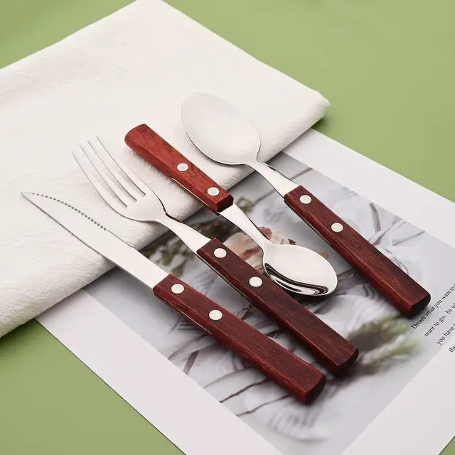 Alt view image 3 of 7 - Teaspoons Set of 8, 304 Stainless Steel Dessert Spoons with Red Wooden Handle, 6.3 Inch Ice Cream Spoons for Coffee, Appetizer, Bistro