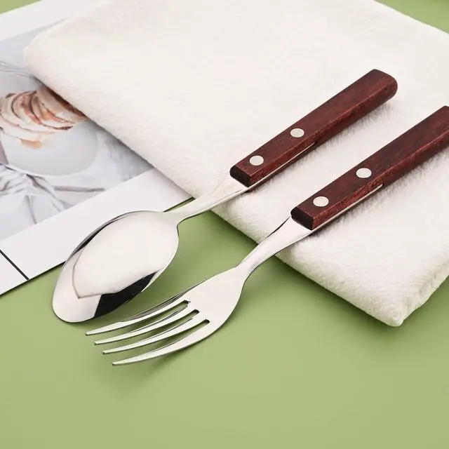 Alt view image 4 of 7 - Teaspoons Set of 8, 304 Stainless Steel Dessert Spoons with Red Wooden Handle, 6.3 Inch Ice Cream Spoons for Coffee, Appetizer, Bistro