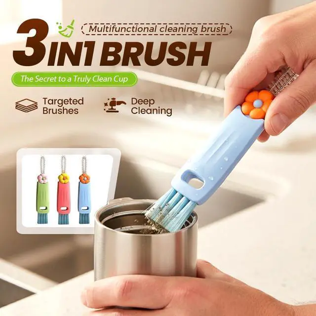 Alt view image 2 of 7 - 3PCS 3 in 1 Cup Lid Cleaning Brush and 2PCS Silicone Straw Cleaner Brush for Bottle, Multifunctional Crevice Portable Cup Lid Cleaning Brushes, Flexible Straws Cleaning Brush Set for Water Bottles