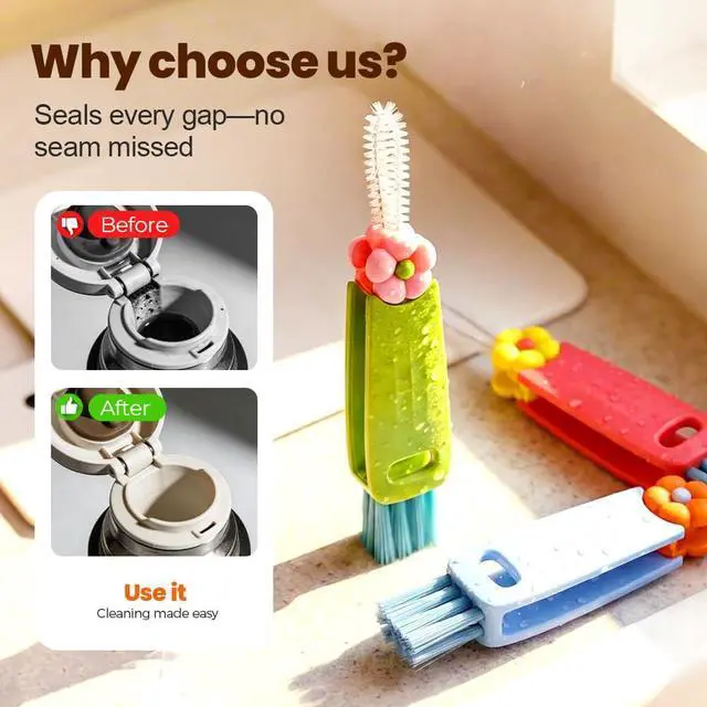 Alt view image 3 of 7 - 3PCS 3 in 1 Cup Lid Cleaning Brush and 2PCS Silicone Straw Cleaner Brush for Bottle, Multifunctional Crevice Portable Cup Lid Cleaning Brushes, Flexible Straws Cleaning Brush Set for Water Bottles