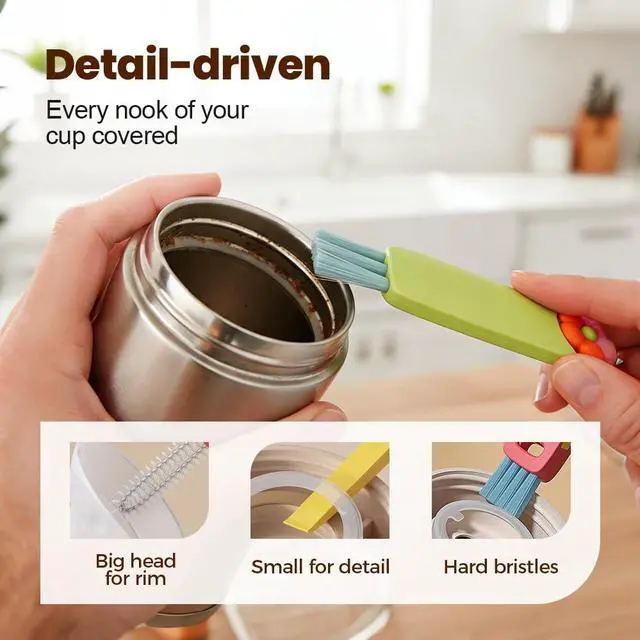 Alt view image 4 of 7 - 3PCS 3 in 1 Cup Lid Cleaning Brush and 2PCS Silicone Straw Cleaner Brush for Bottle, Multifunctional Crevice Portable Cup Lid Cleaning Brushes, Flexible Straws Cleaning Brush Set for Water Bottles