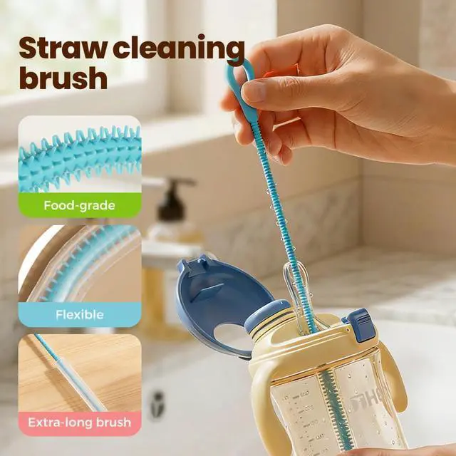 Alt view image 5 of 7 - 3PCS 3 in 1 Cup Lid Cleaning Brush and 2PCS Silicone Straw Cleaner Brush for Bottle, Multifunctional Crevice Portable Cup Lid Cleaning Brushes, Flexible Straws Cleaning Brush Set for Water Bottles