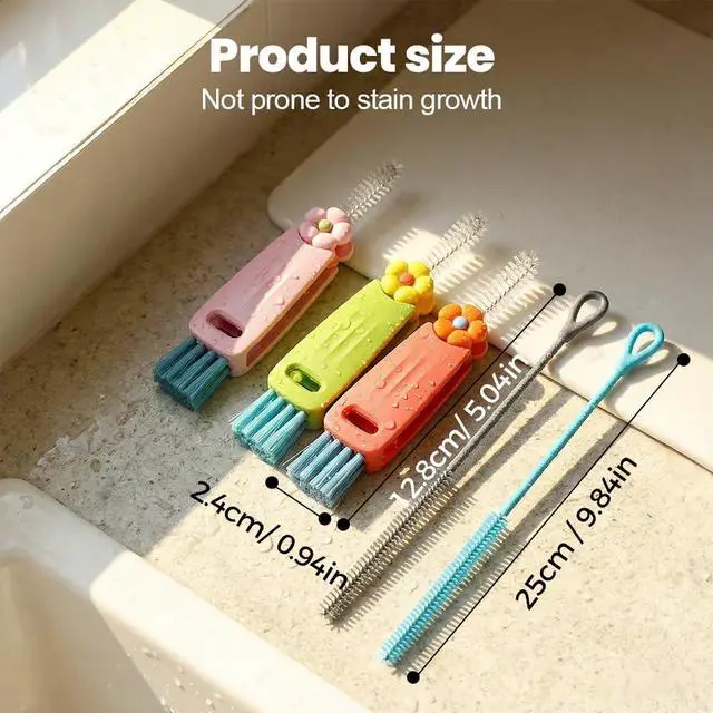 Alt view image 7 of 7 - 3PCS 3 in 1 Cup Lid Cleaning Brush and 2PCS Silicone Straw Cleaner Brush for Bottle, Multifunctional Crevice Portable Cup Lid Cleaning Brushes, Flexible Straws Cleaning Brush Set for Water Bottles
