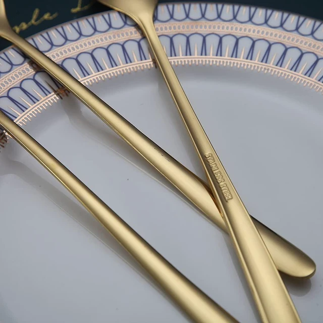 Alt view image 7 of 7 - Gold Long Handle Coffee Spoons, Premium Stainless Steel Stirrers for Ice Tea, Ice Cream, Cocktails - Set of 6