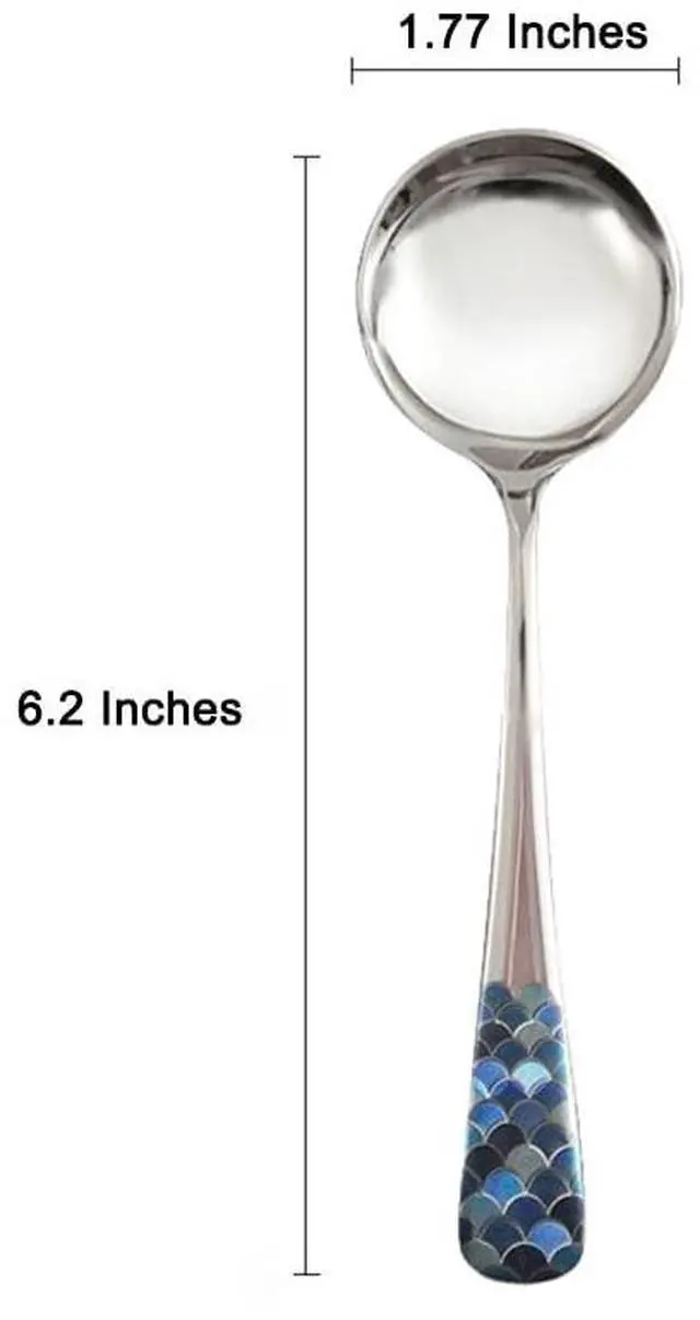 Alt view image 2 of 6 - Stainless Steel Coffee Round Spoon,Korean Dessert Spoon,Fish Scale Pattern Mixed Color Tea Spoons for Home, Kitchen or Restaurant, Set of 4 Coffee Spoons, 6 Inches.