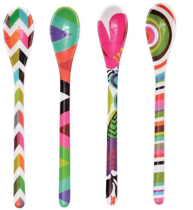 Main image of Melamine Assorted, Tablespoon, Spoon, Set of 4 for Coffee, Milk Powder, Seed, Spices, Ice Cream, Yogurt, Stirring, Mixing, Sugar, 7"" Dessert (Multi)