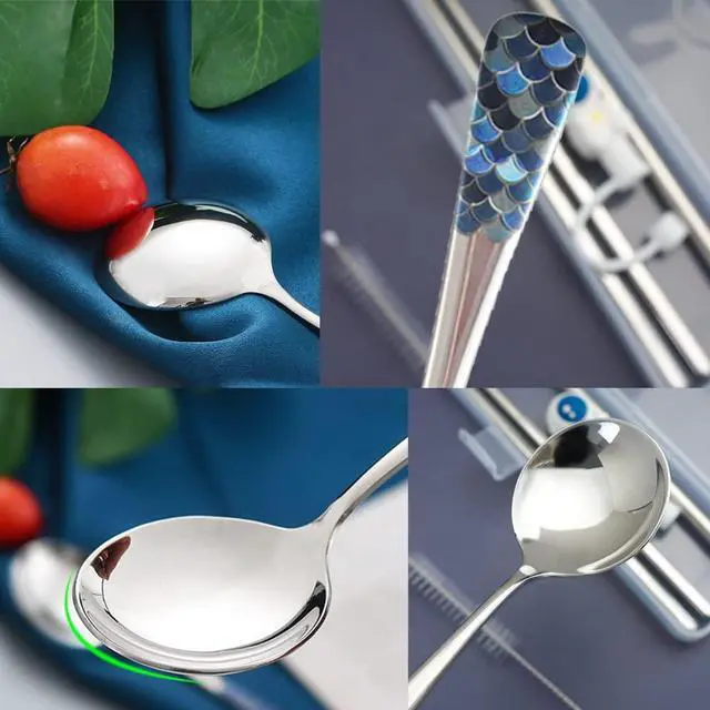 Alt view image 3 of 6 - Stainless Steel Coffee Round Spoon,Korean Dessert Spoon,Fish Scale Pattern Mixed Color Tea Spoons for Home, Kitchen or Restaurant, Set of 4 Coffee Spoons, 6 Inches.