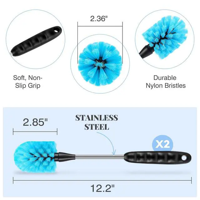 Alt view image 2 of 7 - Water Bottle Brush Set, Long Handle 3-in-1 Stainless Steel Water Bottle Scrubbing Brush, Cleaning for Narrow Neck Bottles, Sport Bottles, Baby Bottles, Coffee Mugs, Tumblers, Flask